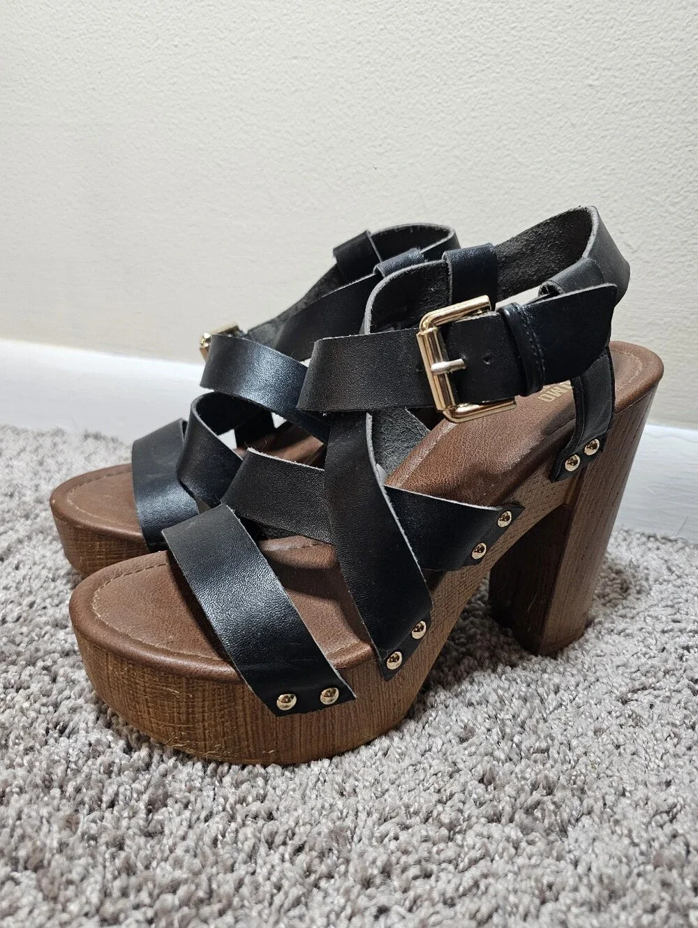 Mossimo Supply Co. Black Strappy Platform Sandals with Gold Buckle